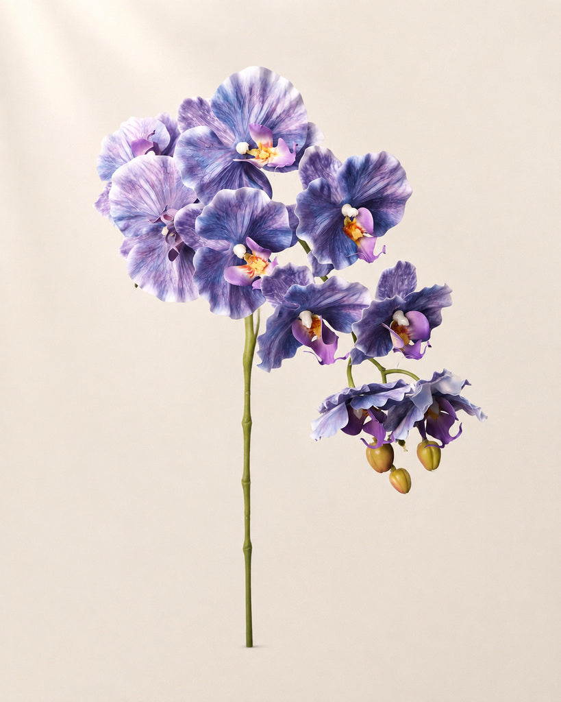 Blue Purple Dream 9-Head Artificial Phalaenopsis Orchid Stem