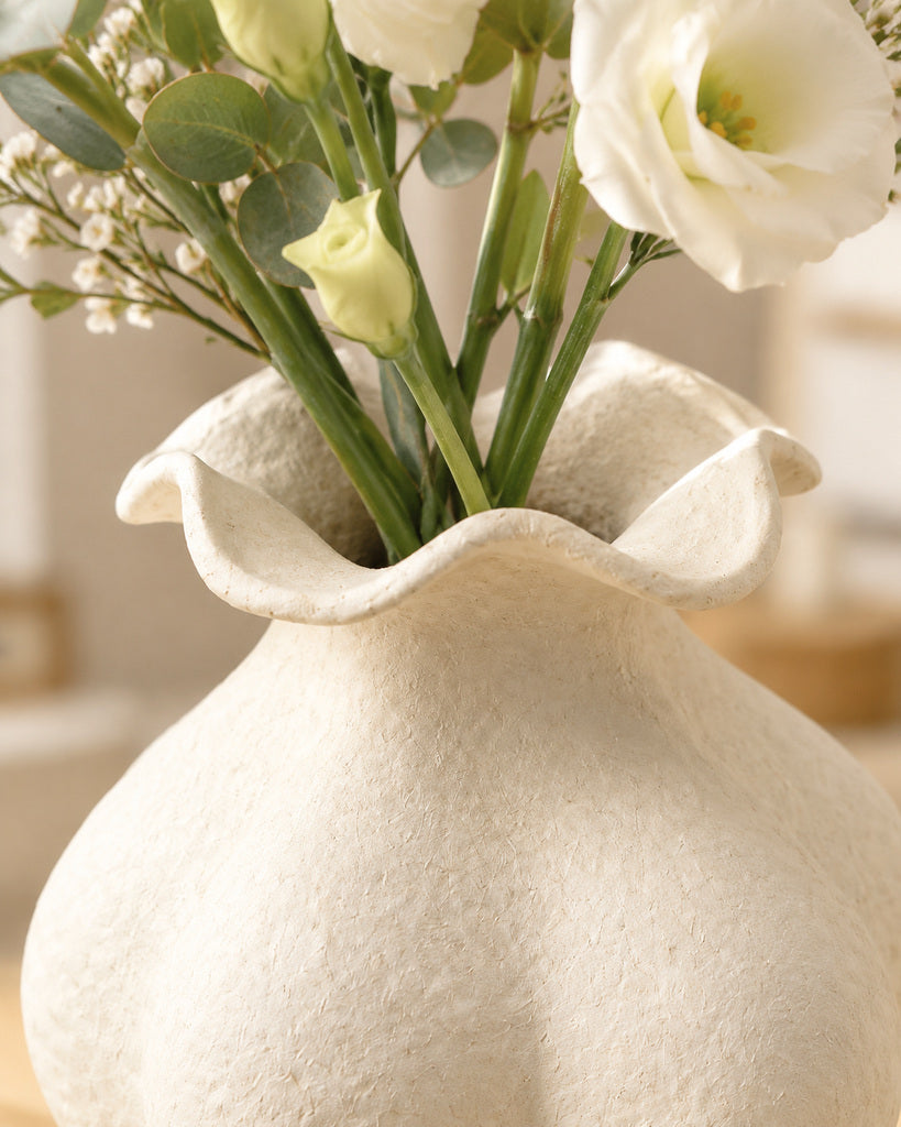 Weathered Ivory Double-Handle Ceramic Vase - 9.1"