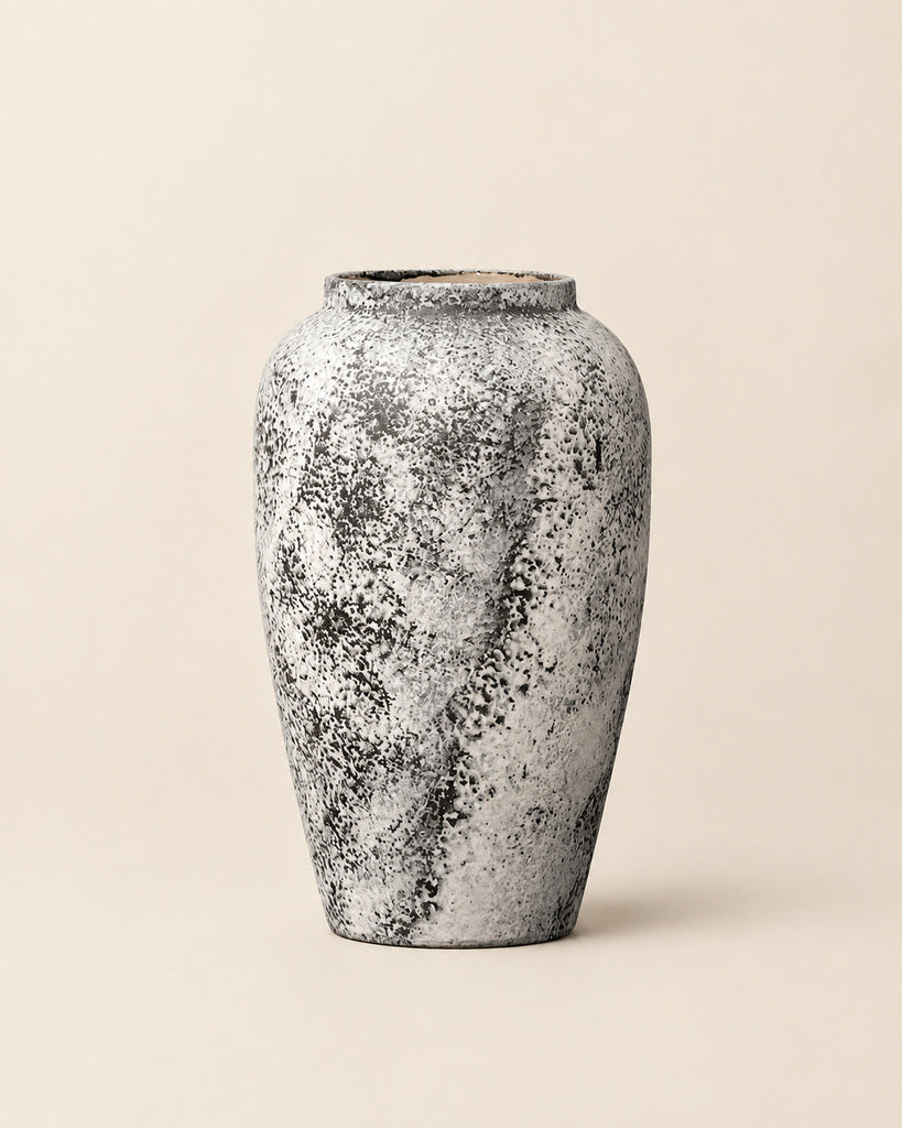 Snow White Speckled Textured Tall Vase - 11.4"