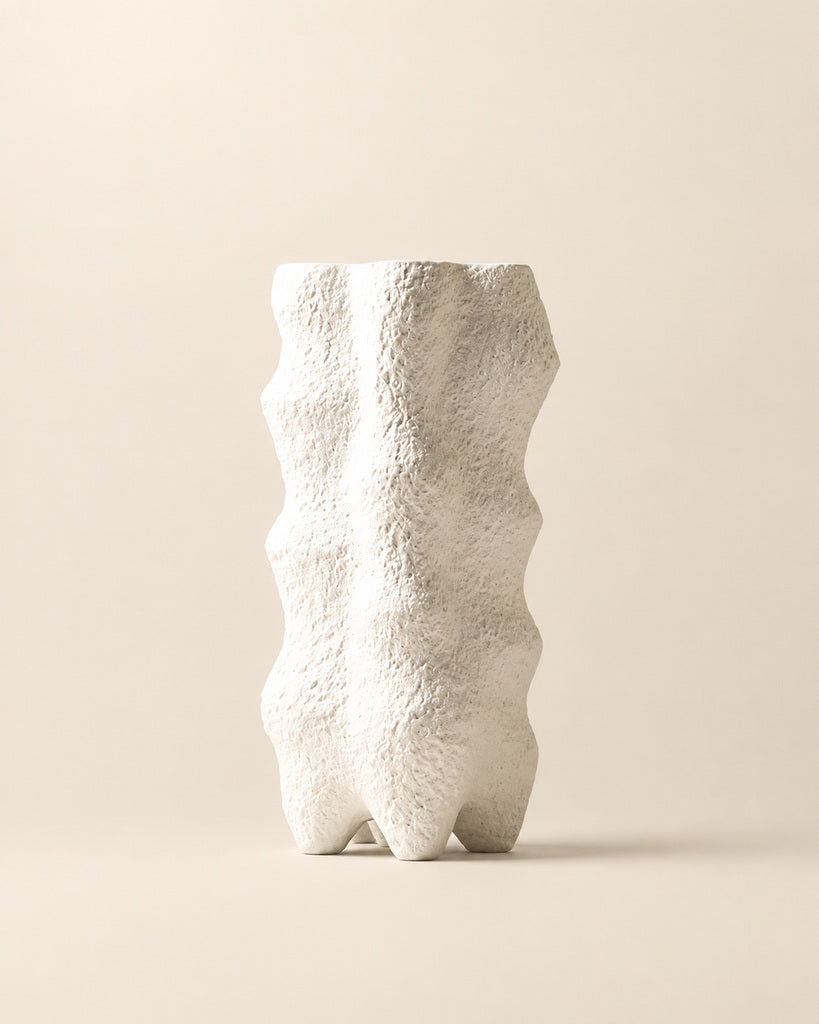 White Tall Rough-Textured Organic Sculptural Vase - 15.0"