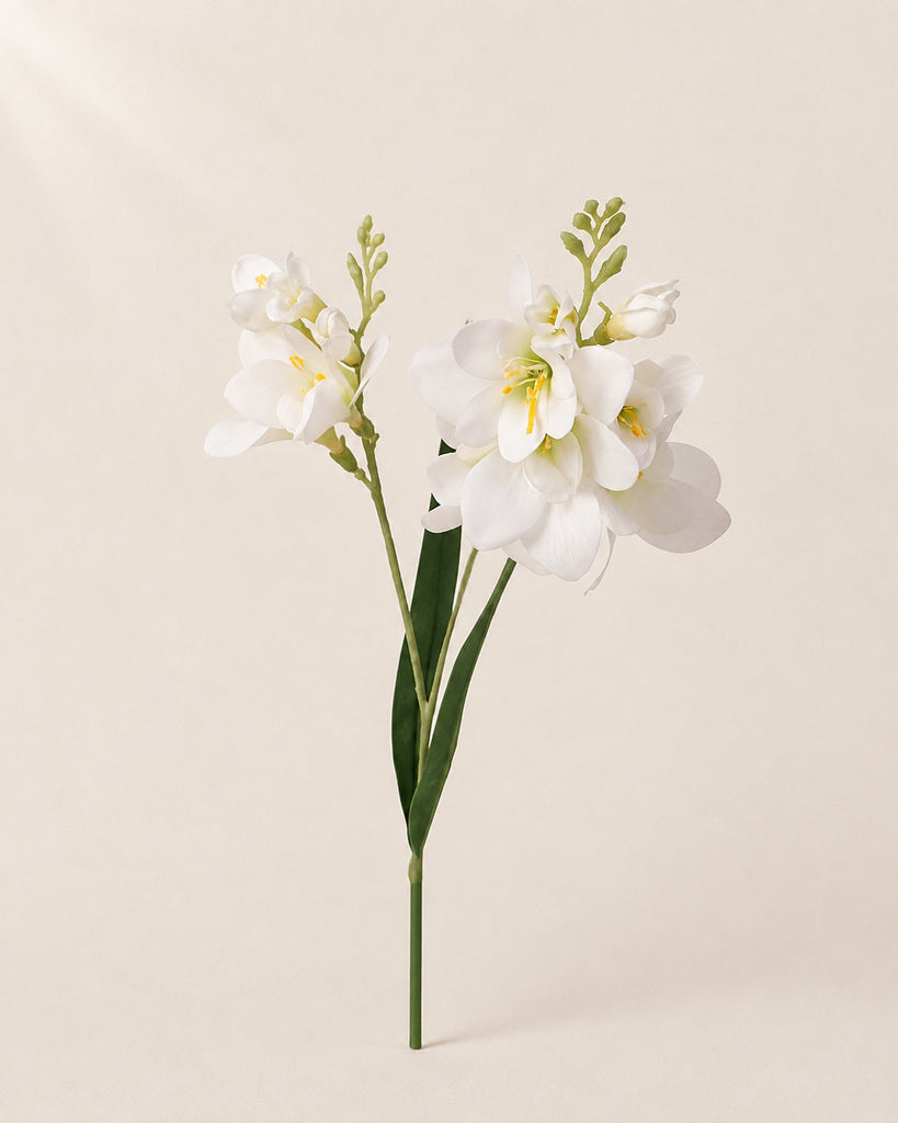 White Film-Texture Artificial Freesia Stem - 63 cm