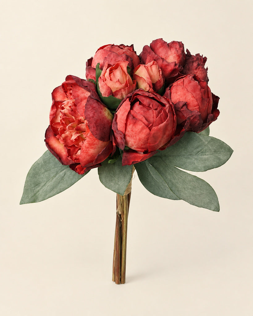 Red 7-Stem Artificial Peony Bouquet - 36.5 cm