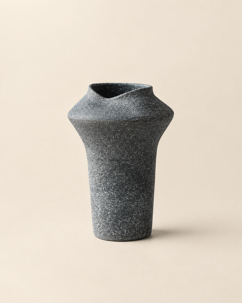 Frosted Blue Speckled Glazed Ceramic Vase - 9.4"