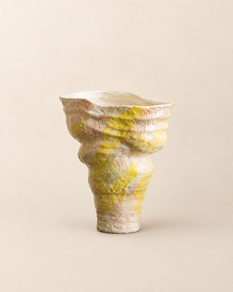 Ivory Pink-Yellow Textured Sculptural Vase - 13.4"