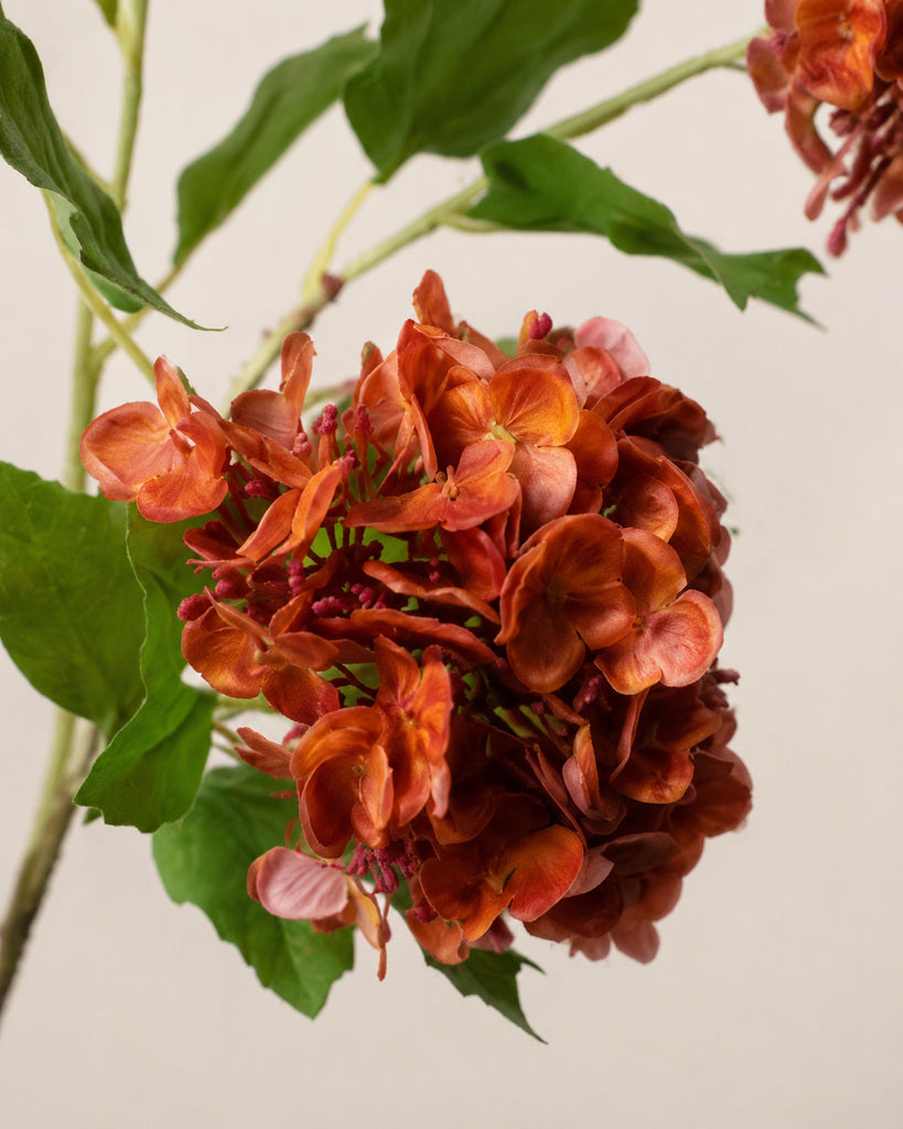 Red Brown Plastic Artificial Snowball Flower Branch - 68 cm