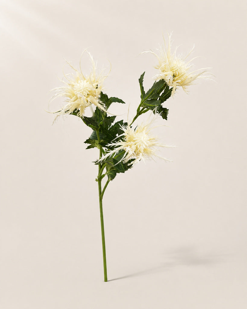 White Fabric Artificial Eryngium Spray - 65 cm