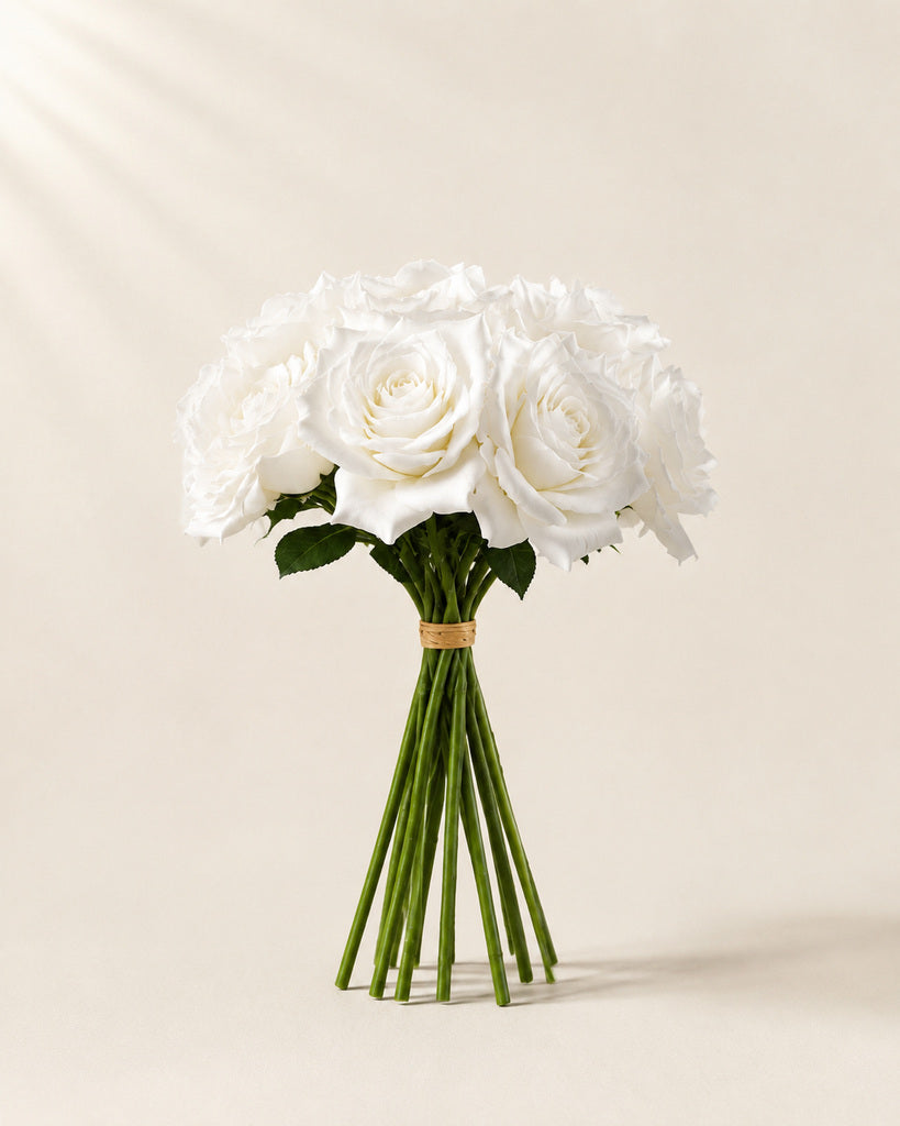 Cream Artificial Rose Bouquet - 22 cm