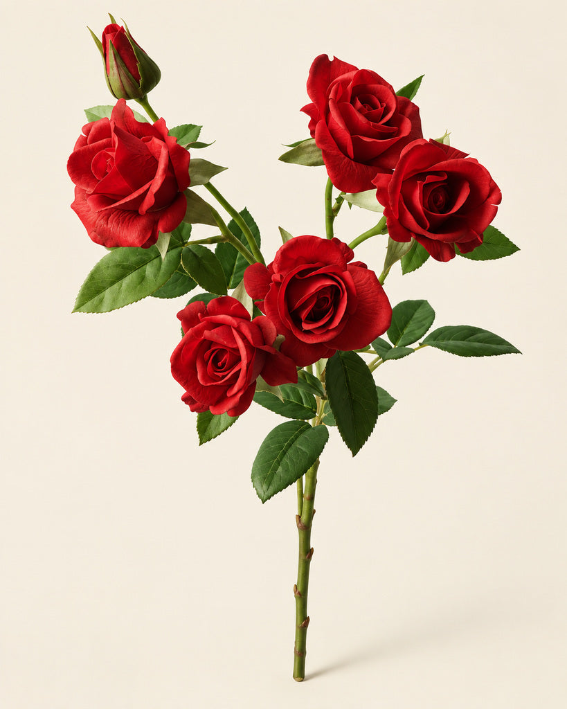 Red Multi-Head Artificial Barbie Rose Stem - 70 cm