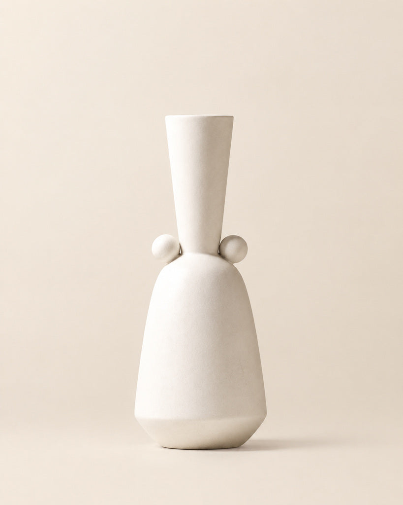 Matte White Tall Geometric Sculptural Vase - 13.9"