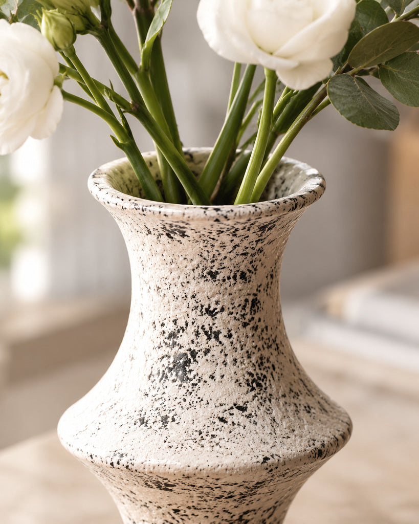 Weathered Ivory Spindle-Form Textured Sculptural Vase - 9.8"