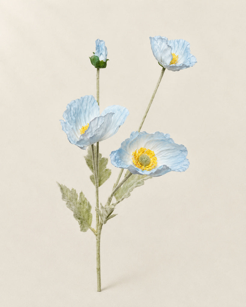 Blue Fabric Artificial Poppy Spray - 64 cm