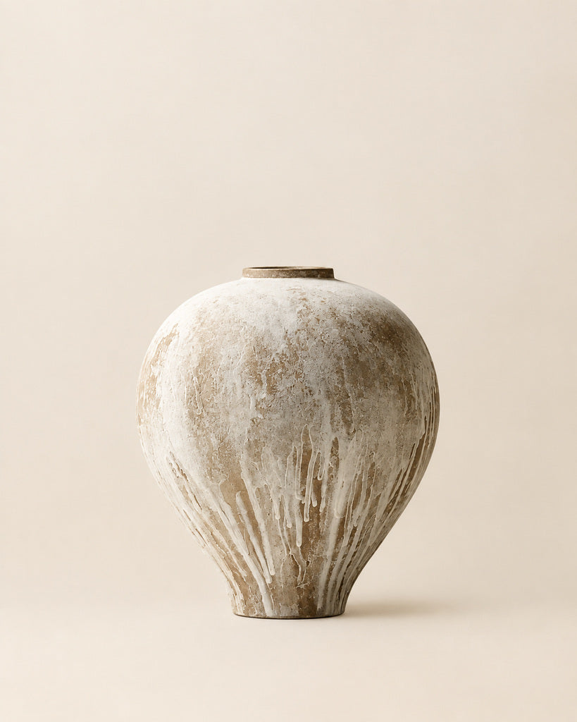 Weathered Taupe & White Teardrop Textured Vase - 10.2"