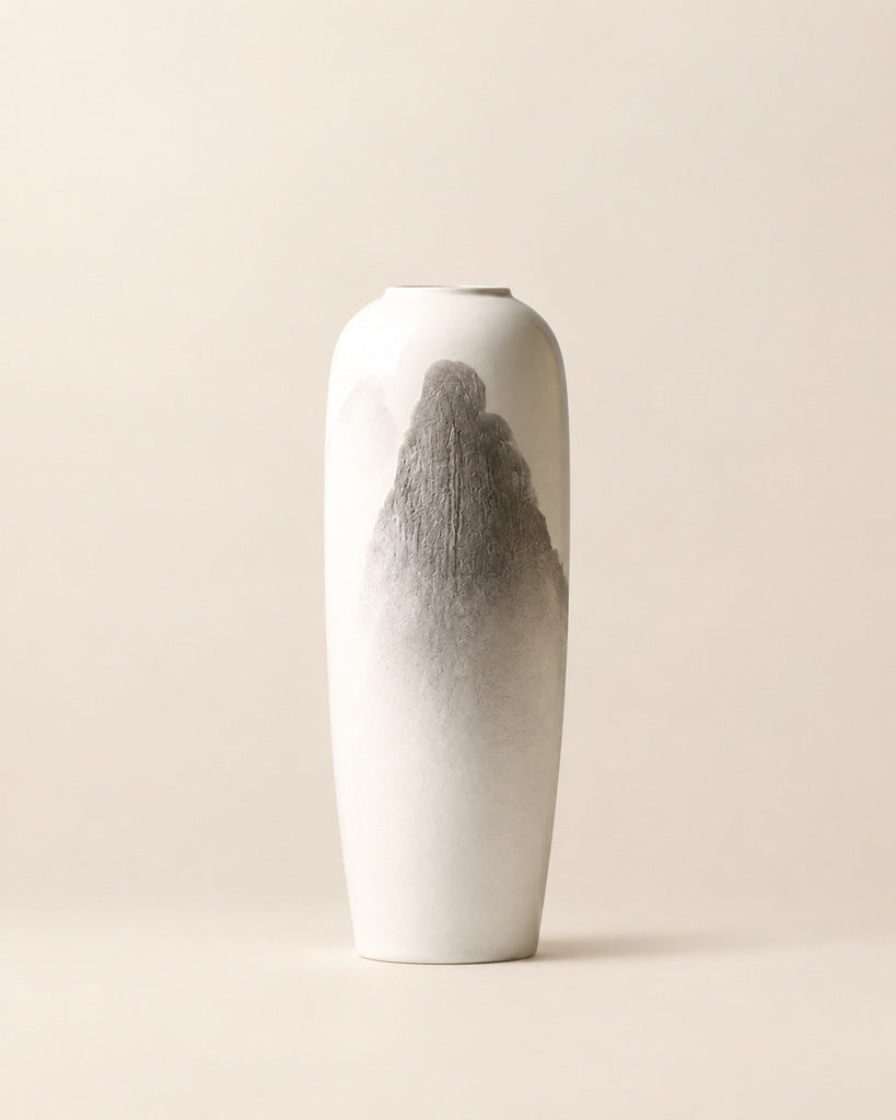 Ivory White Gray-Wash Tall Sculptural Vase - 15.7"