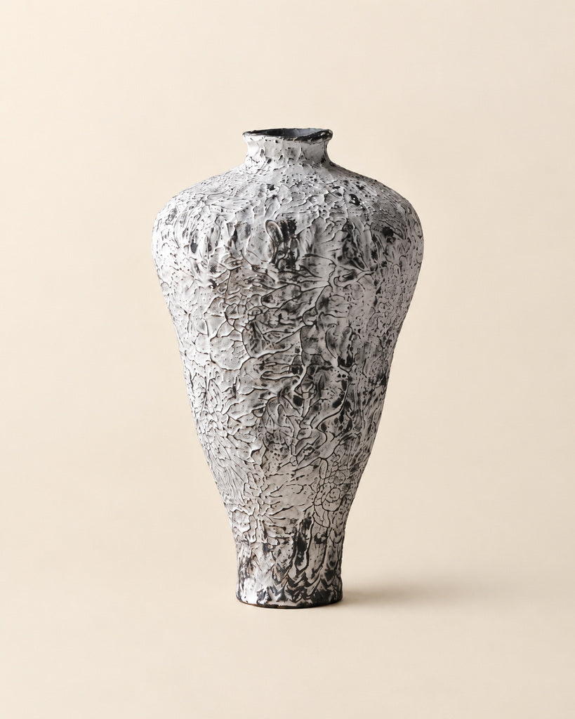 Iron Black & White Tall Raised-Texture Vase - 11.4"