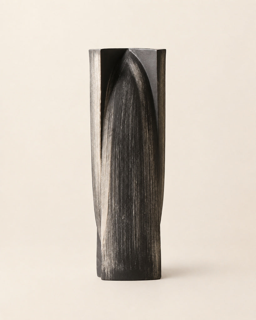 Antique Black Slender Brushed Sculptural Vase - 13.2"