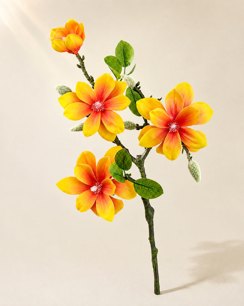 Golden Yellow Fabric Magnolia Branch - 56 cm
