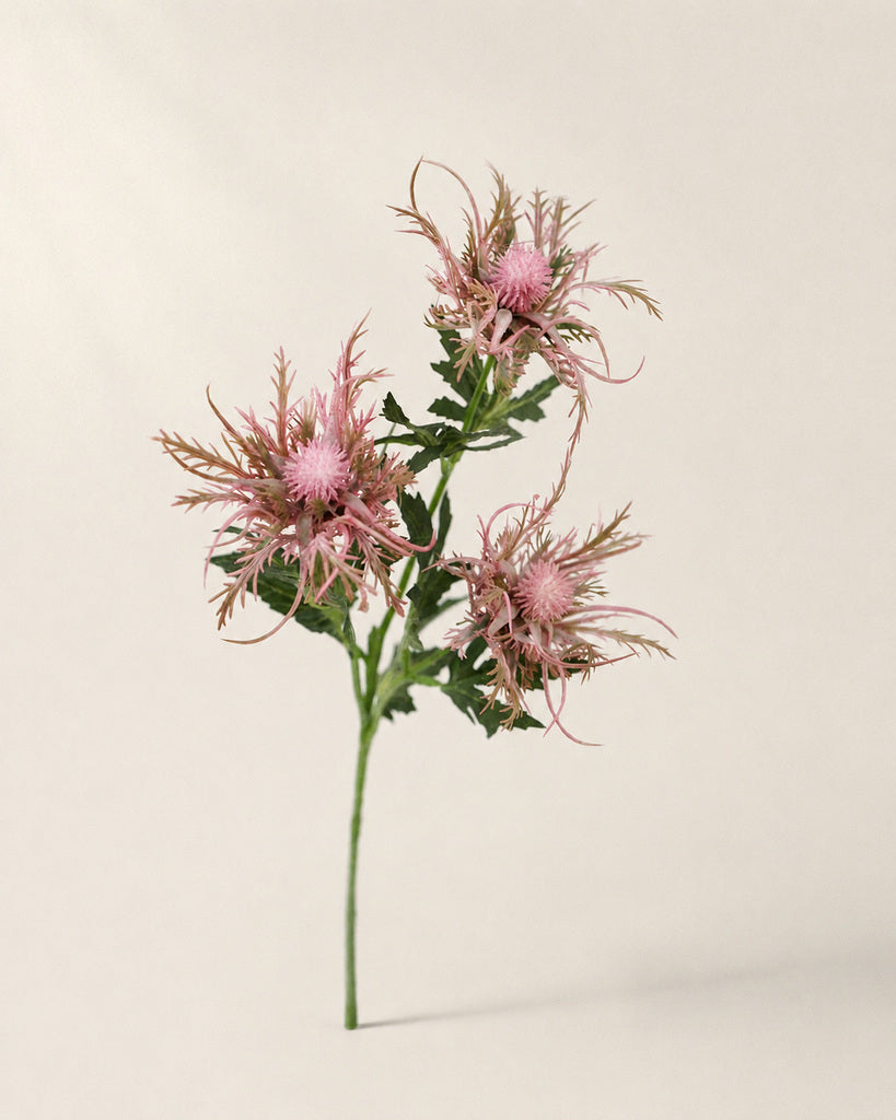 Pink Fabric Artificial Eryngium Spray - 65 cm