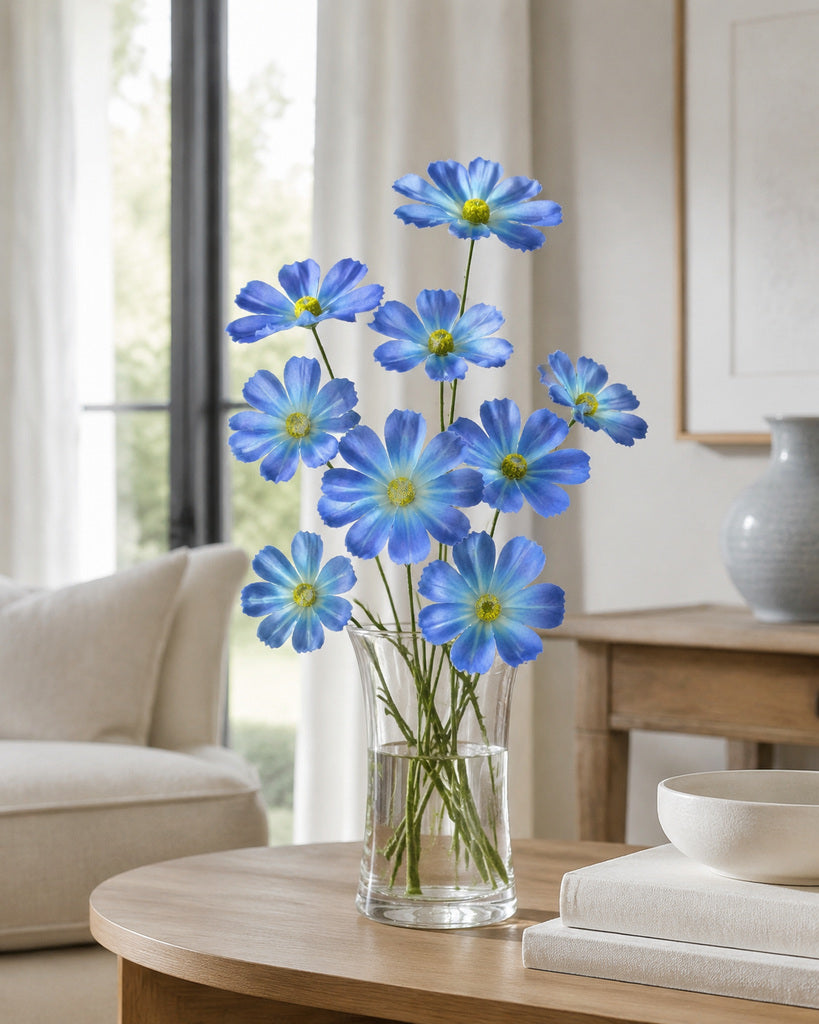 Blue Artificial Cosmos Floral Spray - 60 cm