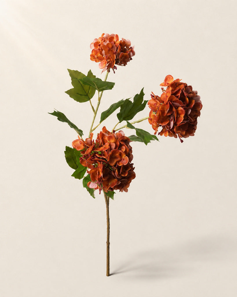 Red Brown Plastic Artificial Snowball Flower Branch - 68 cm