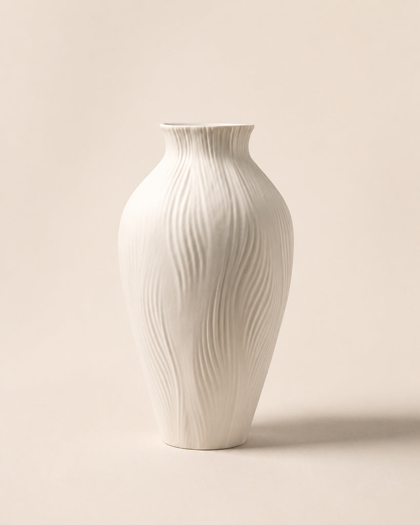 Ivory Flowing Ribbed Ceramic Vase - 11.8"