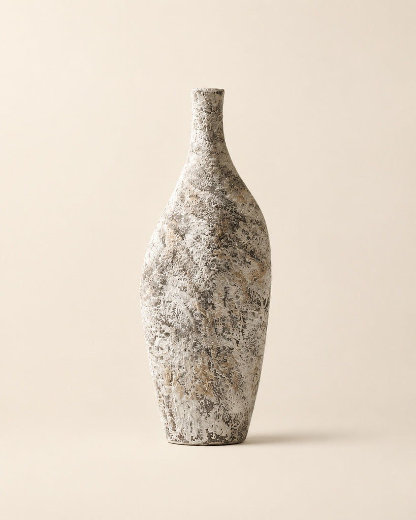 Weathered Gray Tall Stone-Textured Sculptural Vase - 15.4"