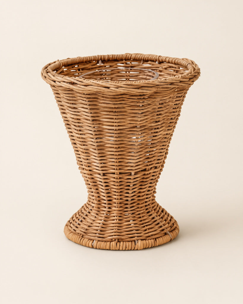 Natural Brown Handcrafted Rattan Hourglass Vase - 11.8"