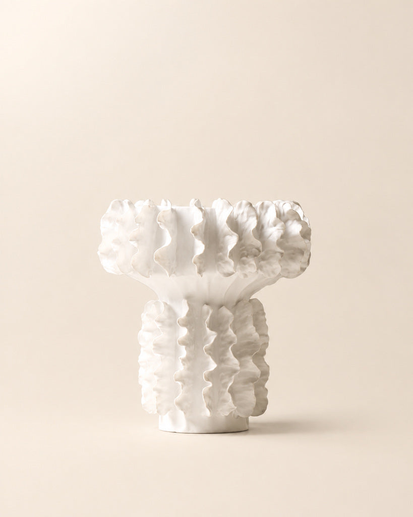 Ivory White Gray-Wash Sculptural Vase - 12.3"