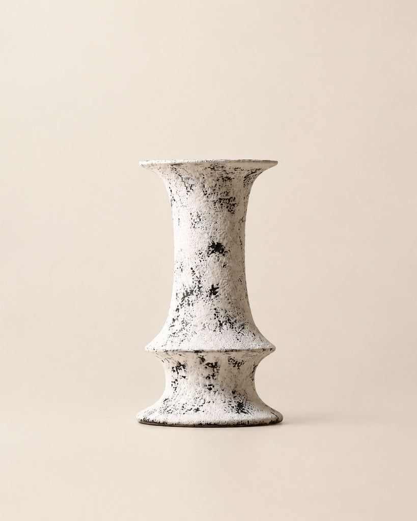 Weathered Ivory Tall Pedestal Textured Sculptural Vase - 12.3"