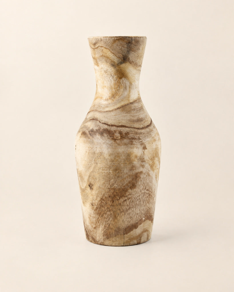 Natural Wood Grain Sculptural Flared-Neck Vase - 13.8"