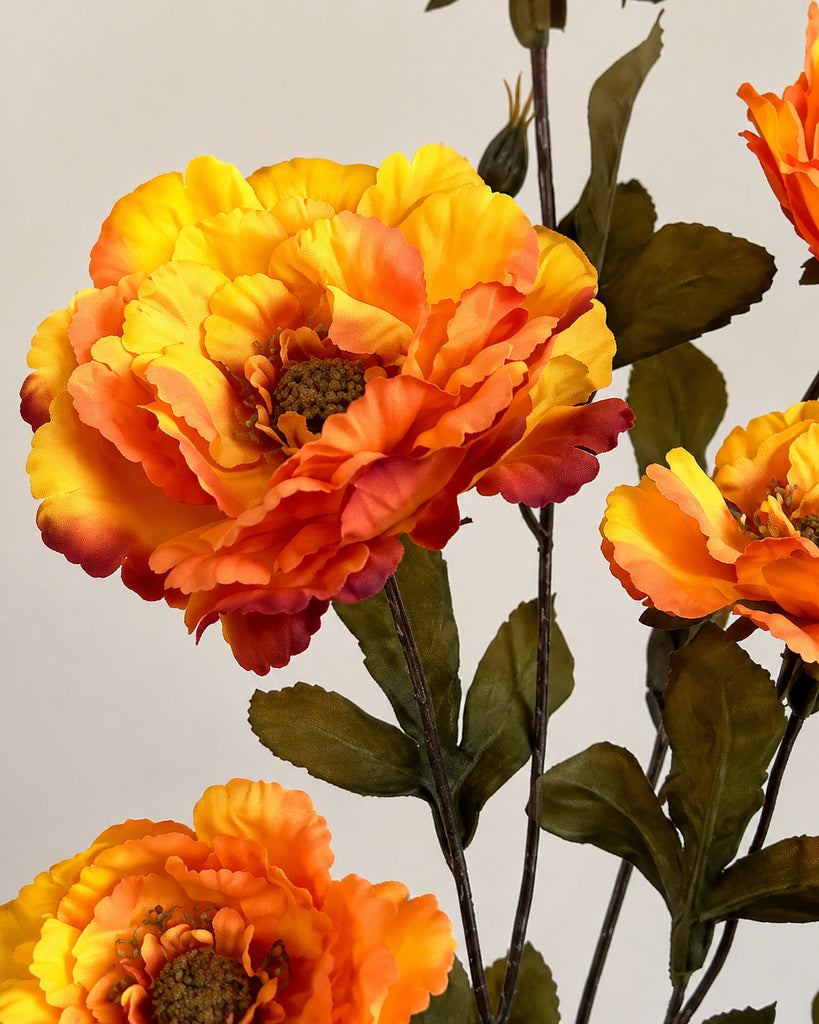 Orange Red Artificial Peony Floral Spray - 82 cm