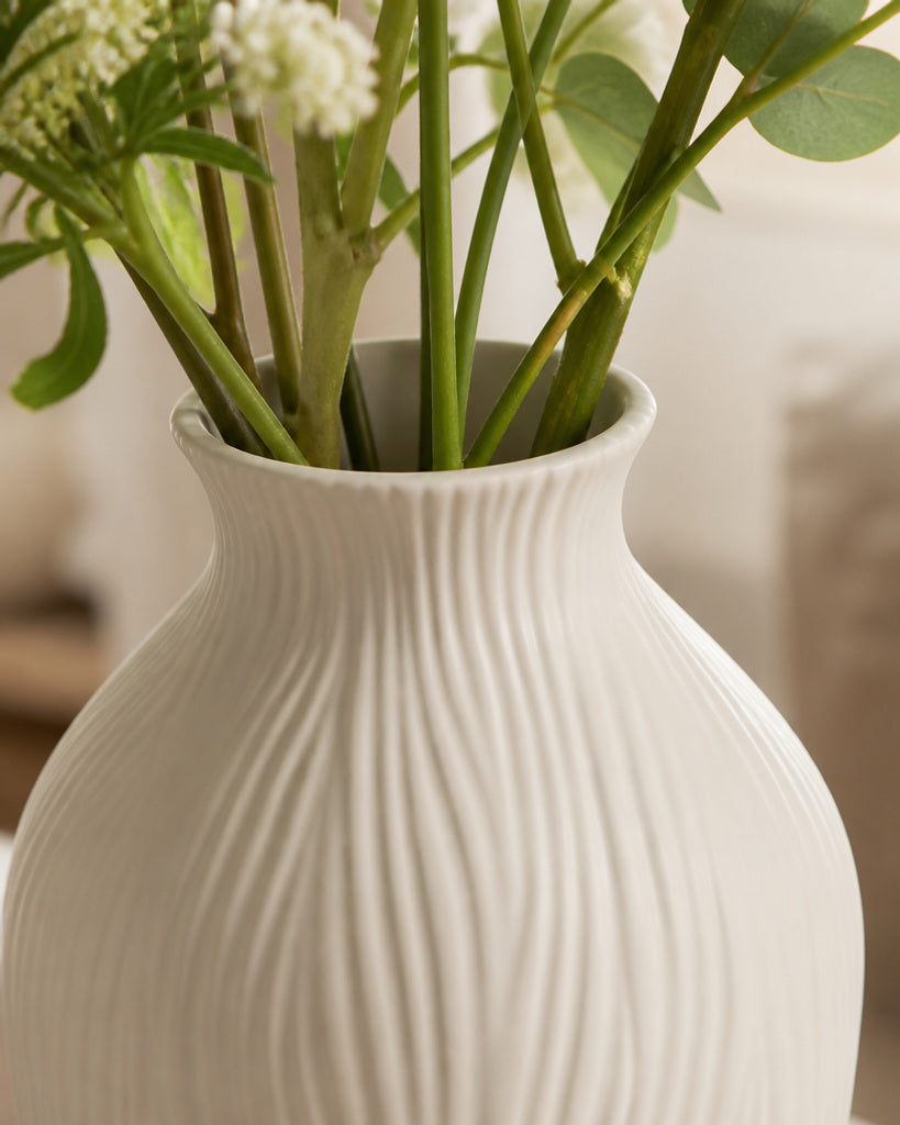 Ivory Flowing Ribbed Ceramic Vase - 11.8"