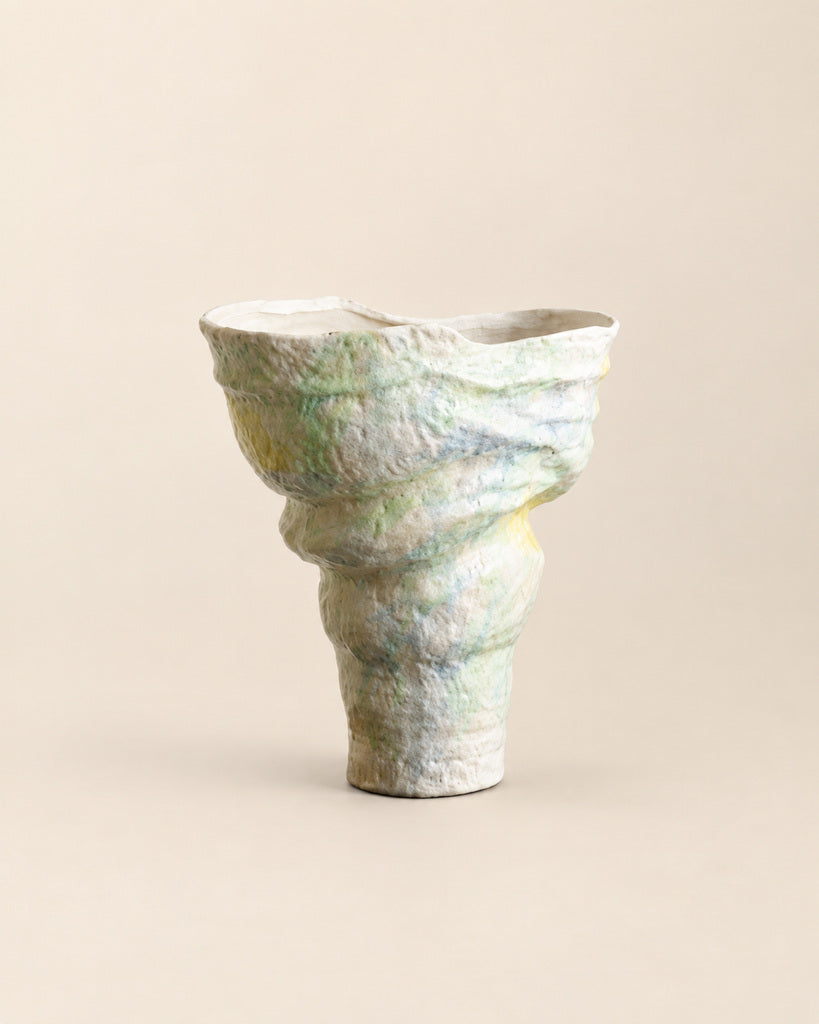 Ivory Green-Blue Textured Sculptural Vase - 13.4"