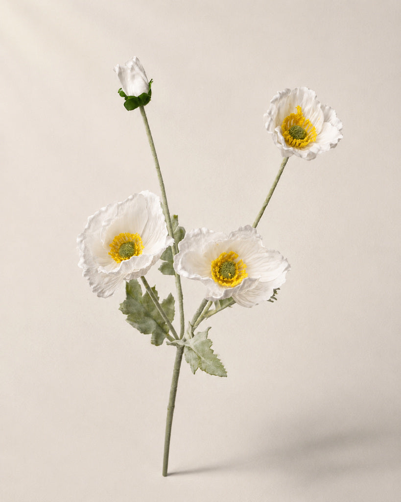 White Fabric Artificial Poppy Spray - 64 cm
