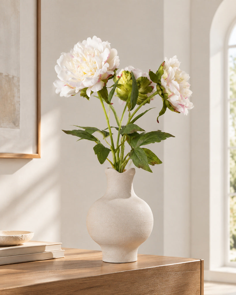 Blush White 3-Stem Artificial Peony Bouquet - 60 cm