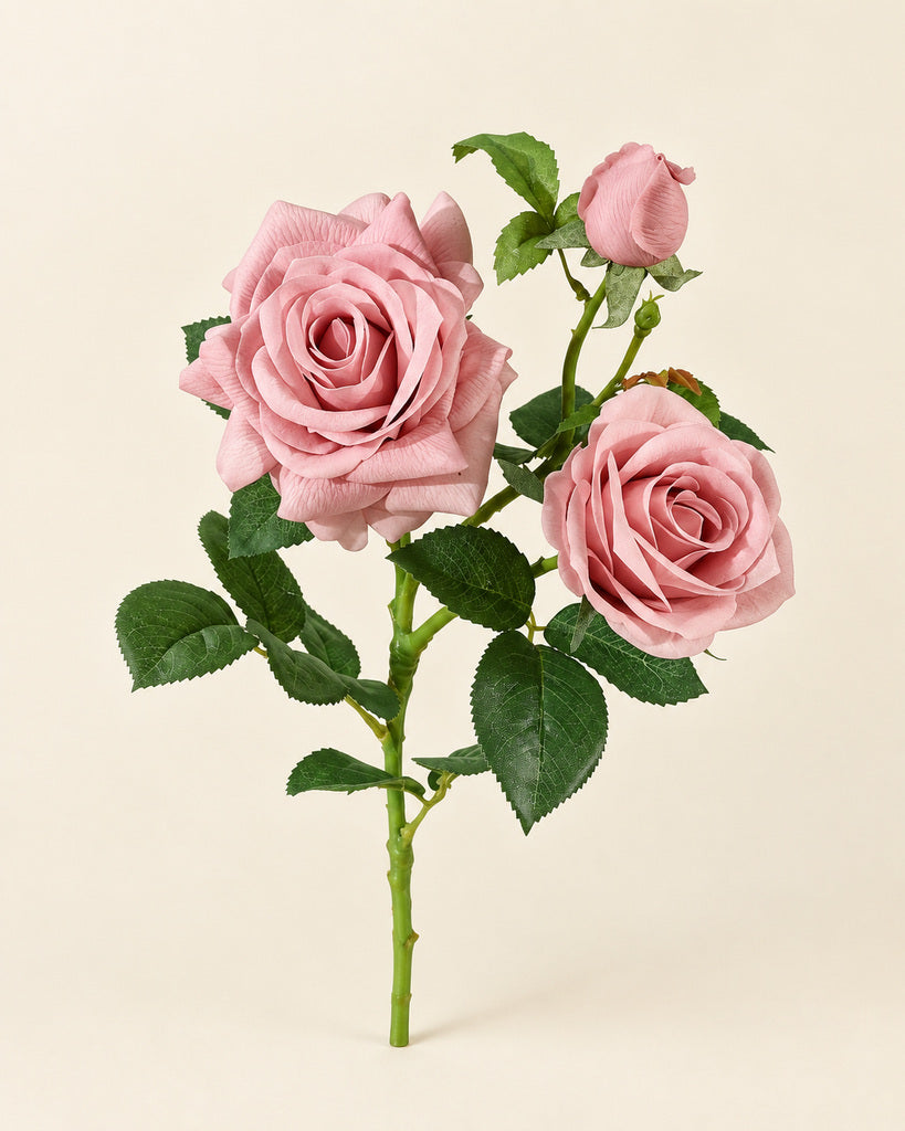 Dusty Pink 3-Head Princess Rose Faux Flower Stem - 75cm