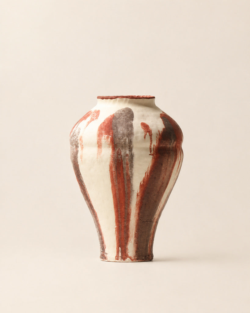 Ivory & Rust Red Brushstroke Sculptural Vase - 10.5"