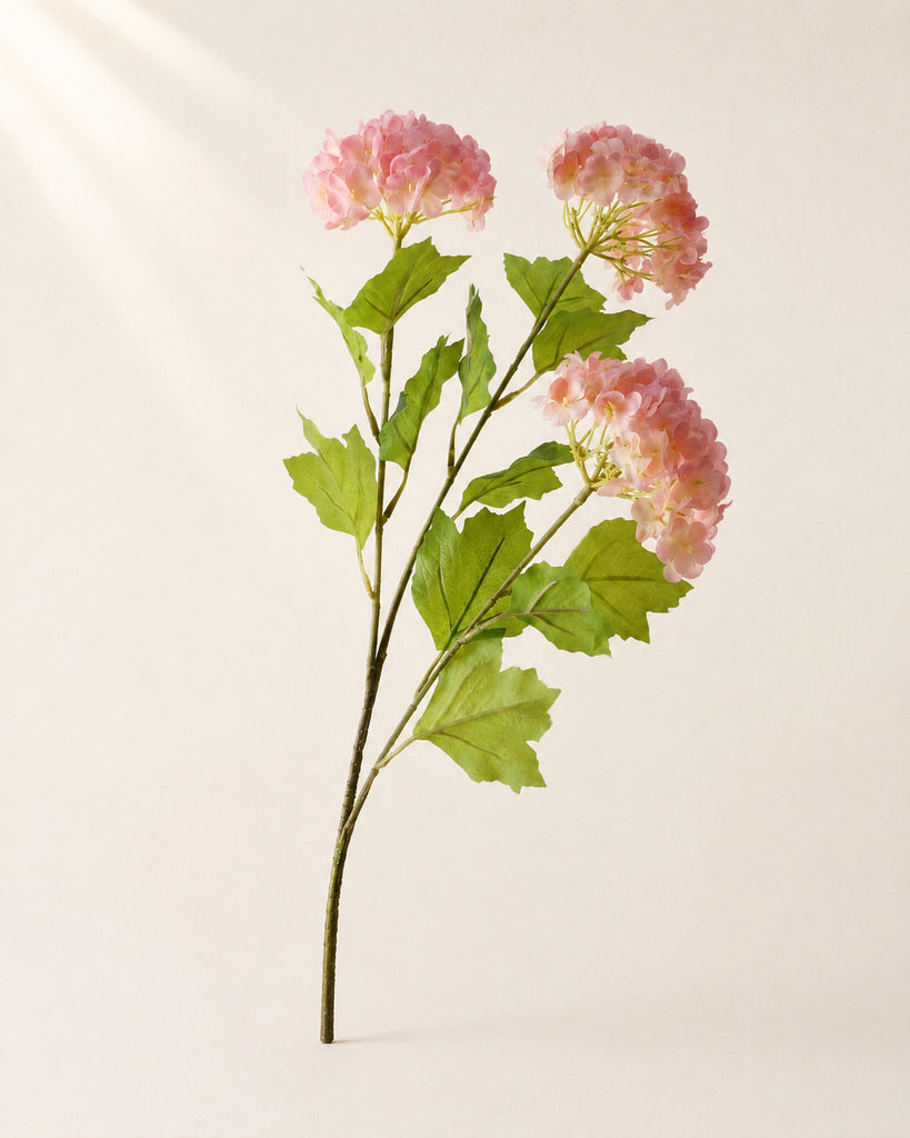 Pink Plastic Artificial Snowball Flower Branch - 68 cm