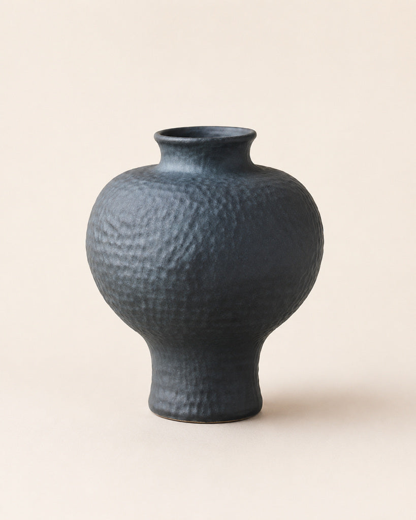 Carbon Black Round Textured Ceramic Vase - 11.8"