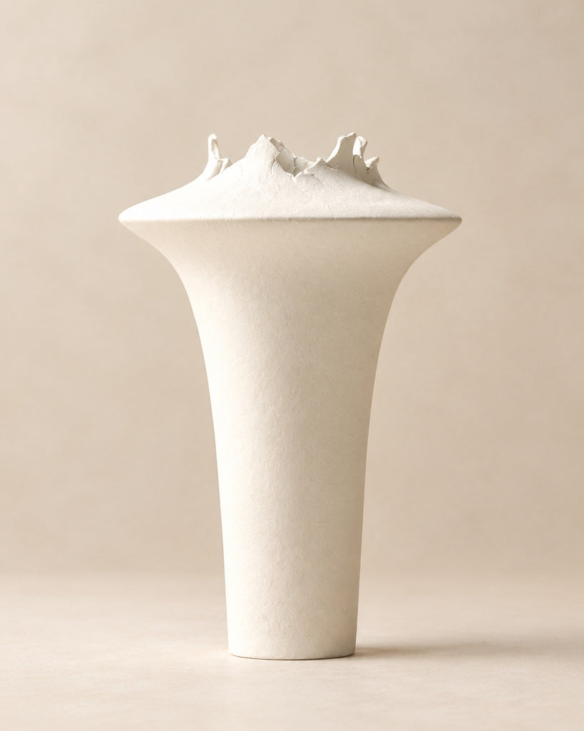 Matte White Jagged-Rim Sculptural Vase - 14.2"