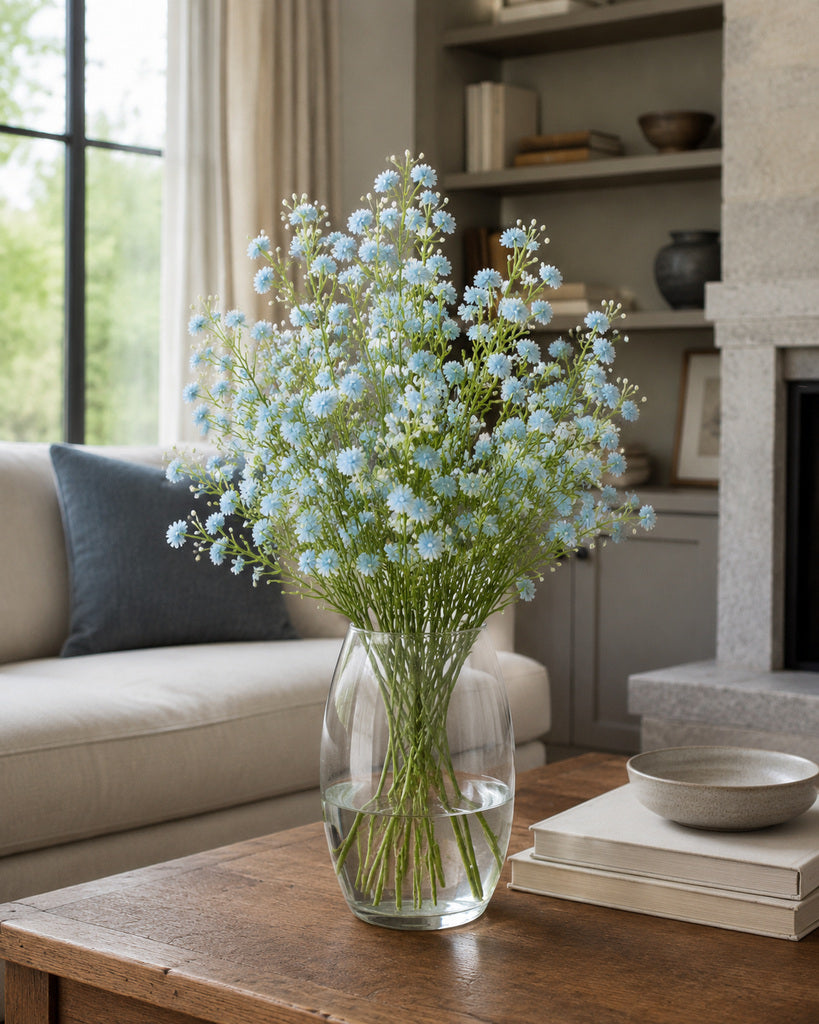 Light Blue Soft Rubber Artificial Baby's Breath Bouquet - 34 cm
