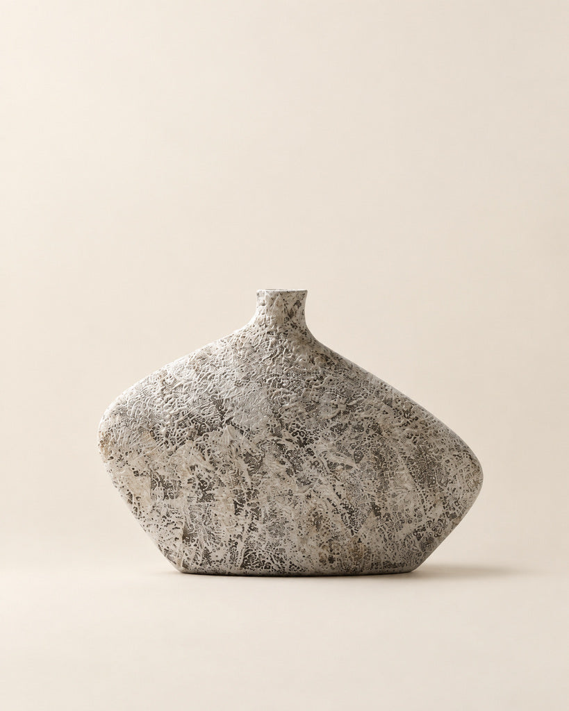 Weathered Gray Stone-Textured Sculptural Vase - 9.8"