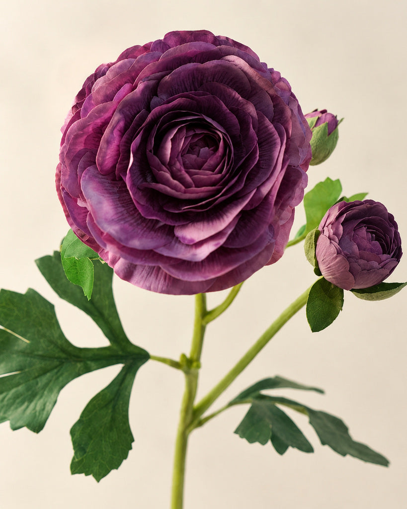 Deep Purple 3-Head Artificial Ranunculus Stem - 54 cm