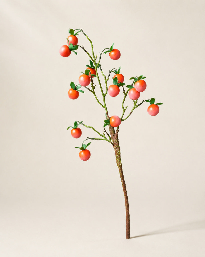 Red 3-Branch Artificial Persimmon Stem - 66 cm