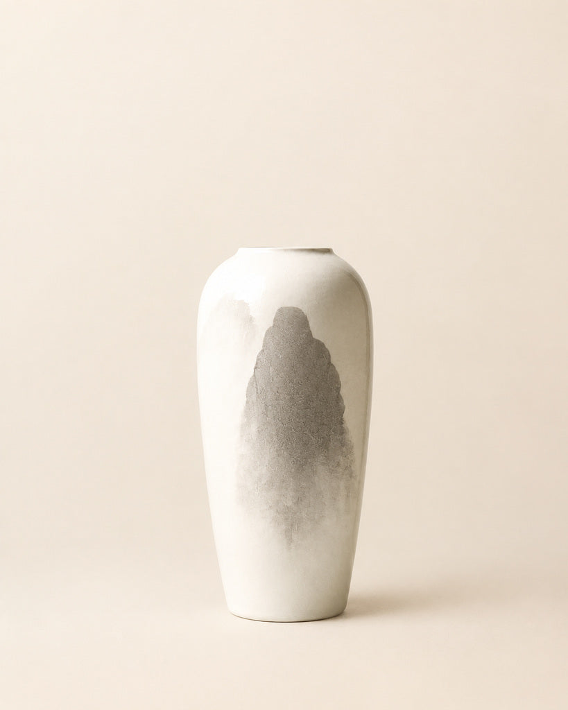 Ivory White Gray-Wash Sculptural Vase - 12.3"