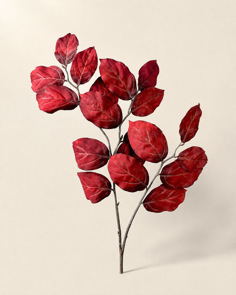 Cherry Red Artificial Saba Leaf Branch - 70 cm