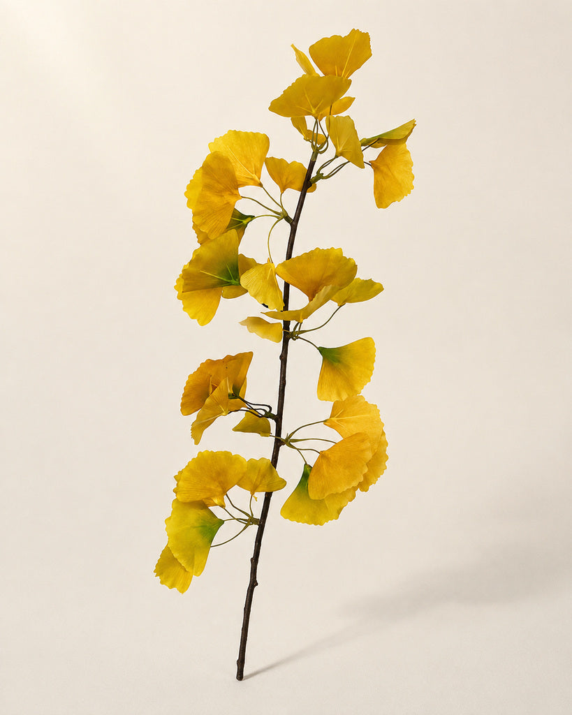 Yellow Artificial Ginkgo Leaf Branch - 96 cm