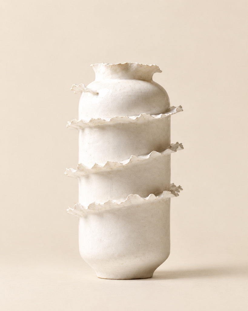Ivory White Gray-Wash Tall Sculptural Vase - 15.7"