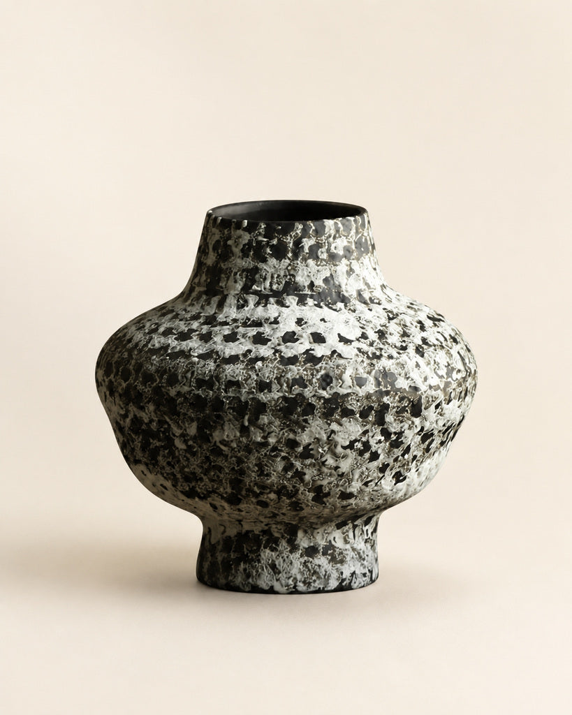 Black & White Distressed Textured Vase - 9.7"