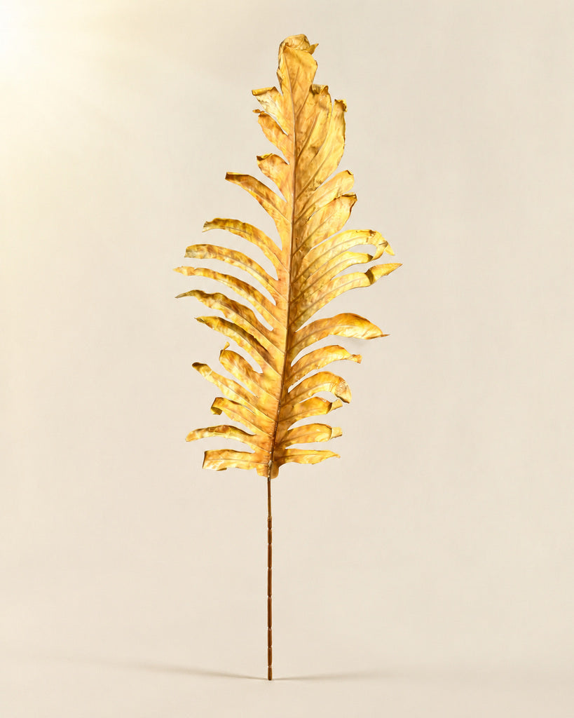 Yellow White Artificial Coated Feather Leaf Stem - 145 cm
