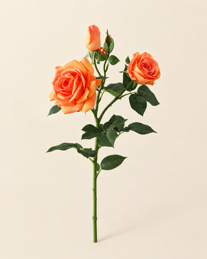 Orange 3-Head Princess Rose Faux Flower Stem - 75cm